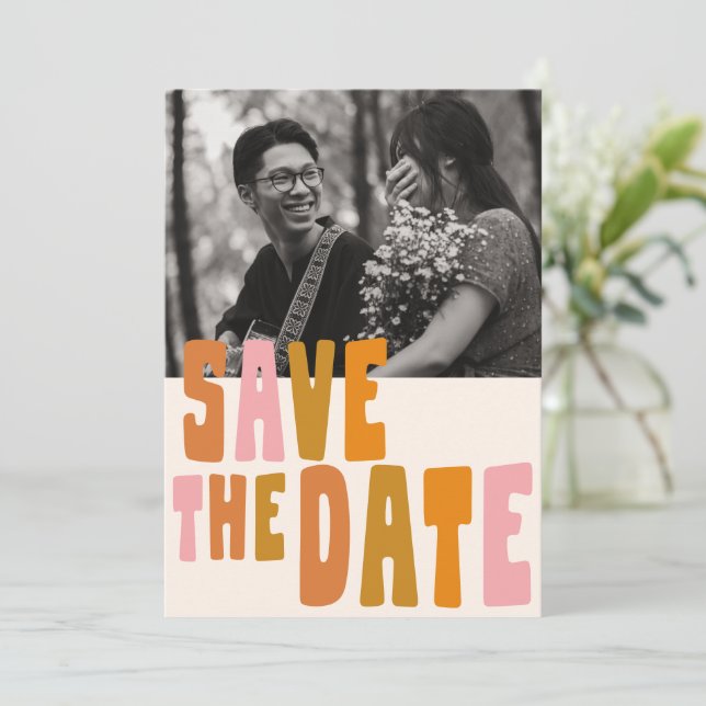 Save The Date Super Colorful Unique Photo Fiançailles (Debout devant)