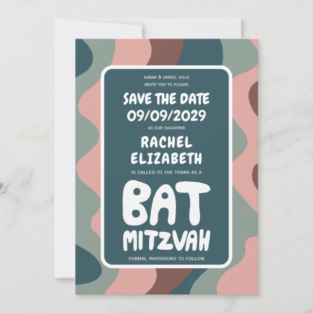 Save The Date Super Green Waves Custom Bat Bar Bnai Mitzvah (Devant)
