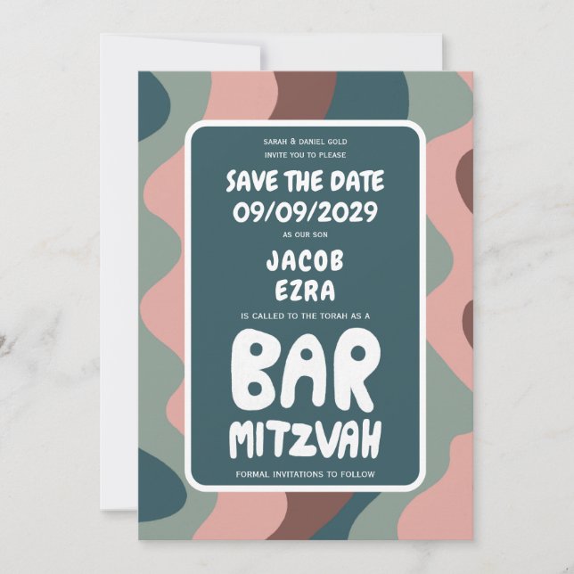 Save The Date Super Green Waves Custom Bat Bar Bnai Mitzvah (Devant)