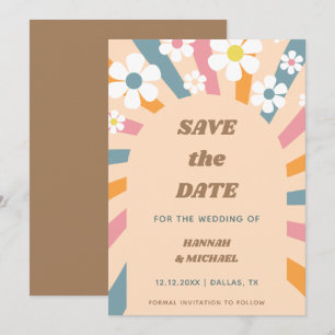 Save The Date Super Retro Boho Arc-en-ciel coloré Daisy Floral