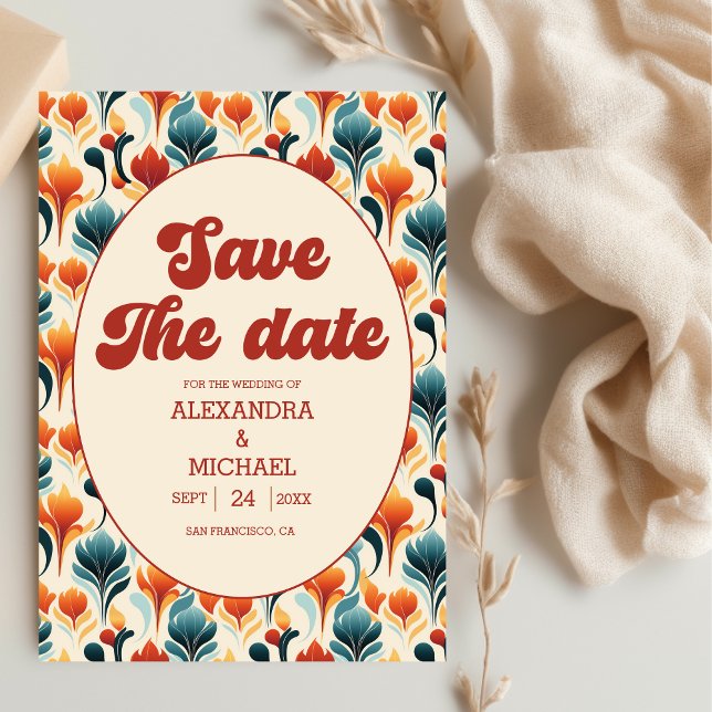 Save The Date Super Retro les années 70 Floral Mariage (Créateur téléchargé)