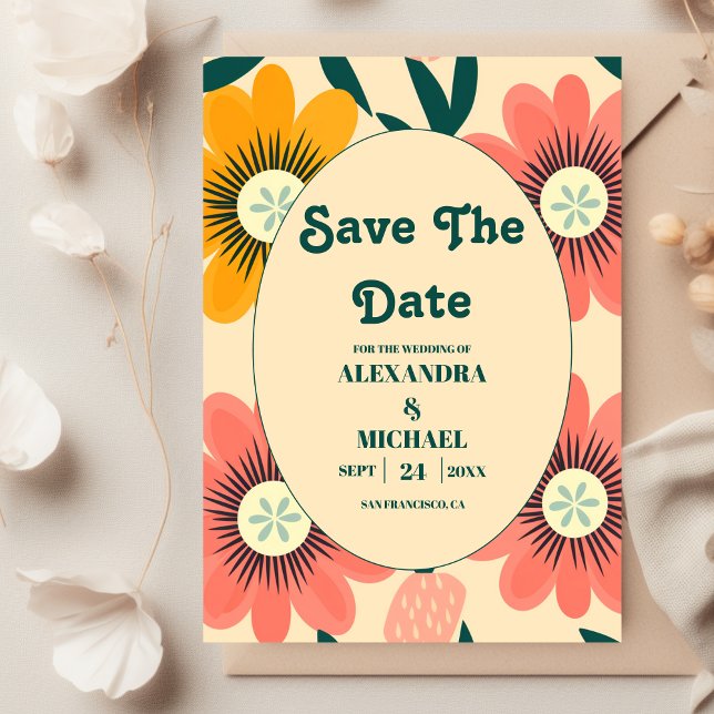 Save The Date Super Retro Pink & Gold Mariage (Créateur téléchargé)
