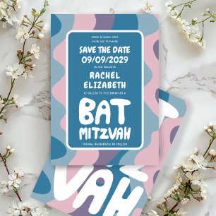 Save The Date Super Violet Waves Custom Bat Bar Bnai Mitzvah