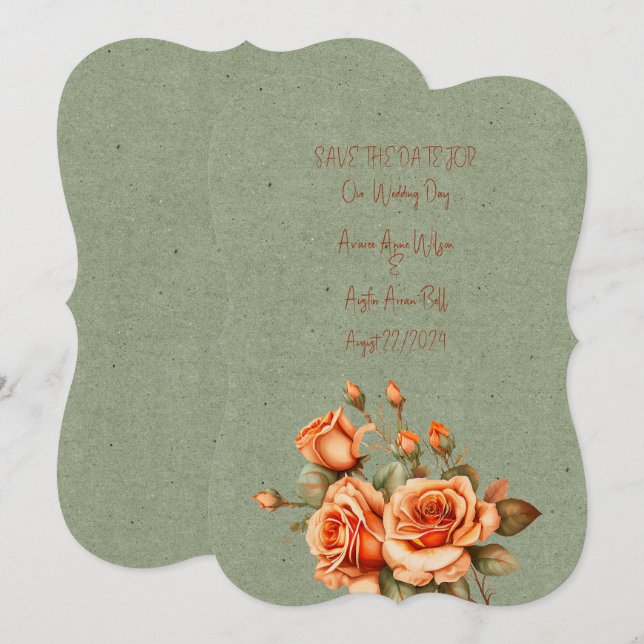 Save The Date Superbe Bouquet Mariage orange et vert (Devant / Derrière)