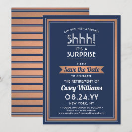 Save The Date Surprise Retraite Party Marine Bleu Blanc & Cuivre