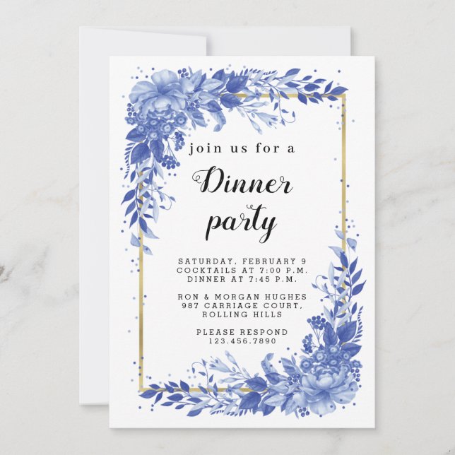 Save The Date Surreal Indigo Bouquet - Party Invitation, wedding (Devant)