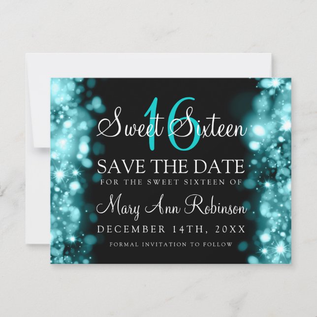 Save The Date Sweet 16 Enregistrer La Date Éclairage Turquoise B (Devant)
