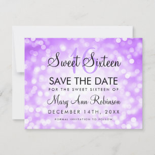 Save The Date Sweet 16 Enregistrer La Date Purple Parties scinti