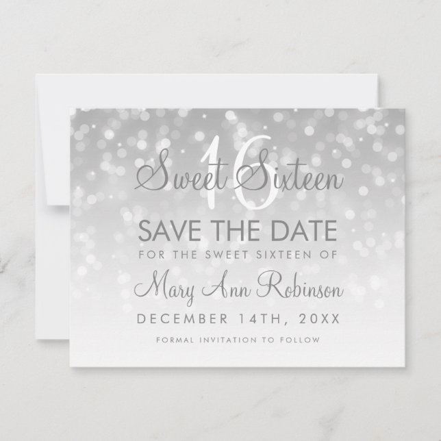 Save The Date Sweet 16 Enregistrer La Date Silver Bokeh Éclairag (Devant)