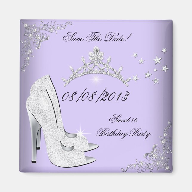 Save the Date Sweet 16 Lila High Heel Tiara Magnet (Vorne)