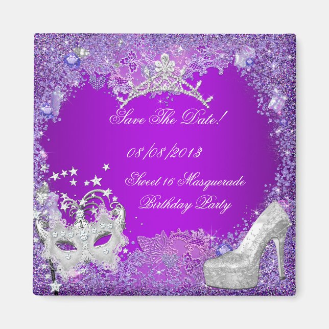Save the Date Sweet 16 Masquerade Lila Pink Magnet (Vorne)
