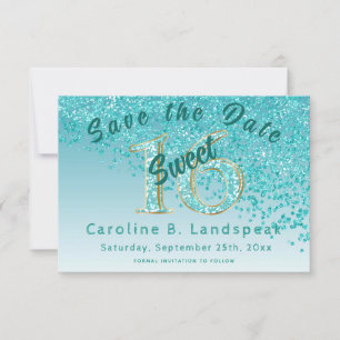 Save The Date Sweet 16 Parties scintillant bleue Turquoise, Chic