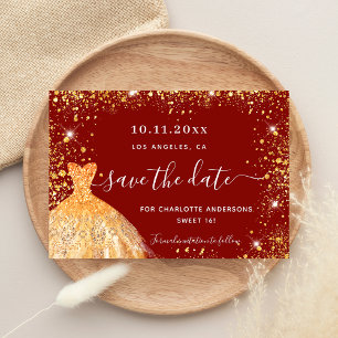 Save The Date Sweet 16 robe rouge or glamour