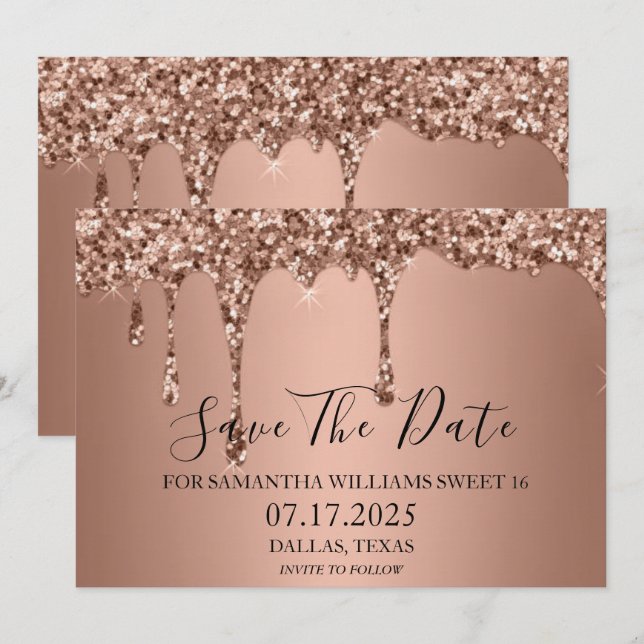 Save The Date Sweet 16 Rose Anniversaire Parties scintillant éti (Devant / Derrière)