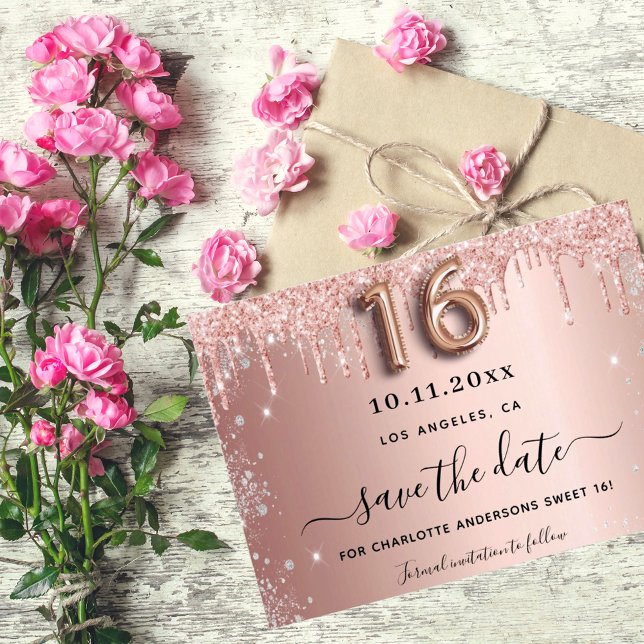 Save The Date Sweet 16 rose or parties scintillant photo (Créateur téléchargé)