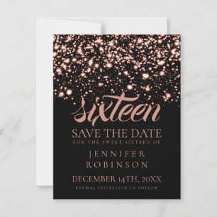 Save The Date Sweet 16 "Save The Date" Rose Gold Midnight Glam