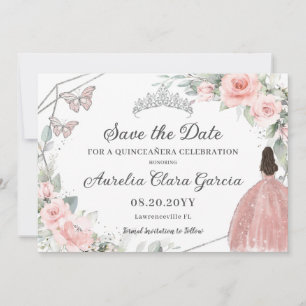Save The Date Sweet sixteen Quinceanera en argent rose pâle
