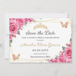 Save The Date Sweet sixteen rose Fuchsia Floral Or Quinceanera