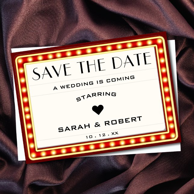 Save The Date Symbole du cinéma rétro Mariage rouge (Retro Cinema Theater Marquee Sign Red Wedding Save The Date)