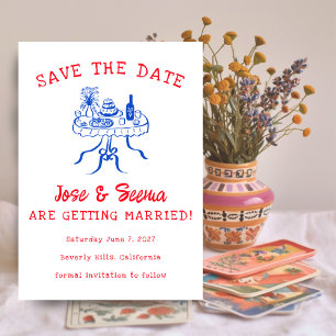Save The Date Table de dîner buffet dessinée à la main mignonne