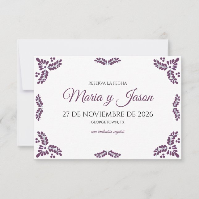 Save The Date Talavera Purple Floral Minimalist Spanish Wedding (Devant)