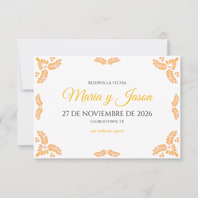 Save The Date Talavera Yellow Floral Minimalist Spanish Wedding (Devant)