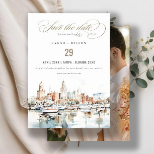 Save The Date Tampa Florida Skyline Watercolor Mariage Photo