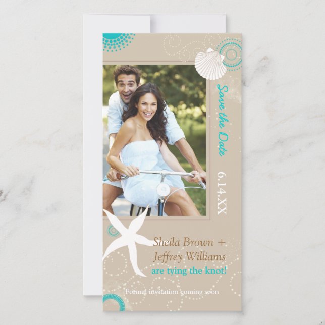 Save The Date Tan Aqua White Beach Photo Wedding Enregistrer la  (Devant)