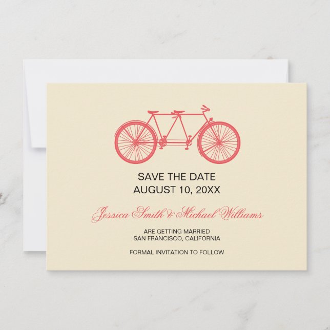 Save The Date Tandem vélo mariage à retenir la date rose écru (Devant)