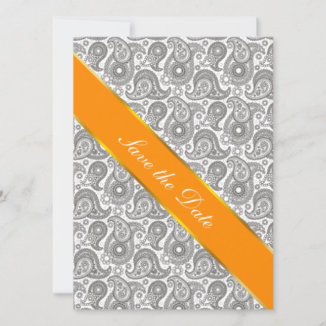 Save The Date Tangerine Black Paisley (Devant)