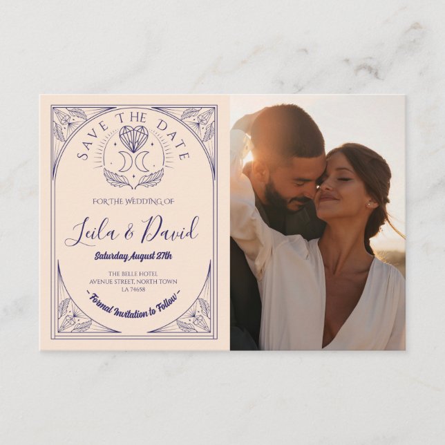 Save the Date Tarot Moon Crystal Hearts Wedding Begleitkarte (Vorderseite)