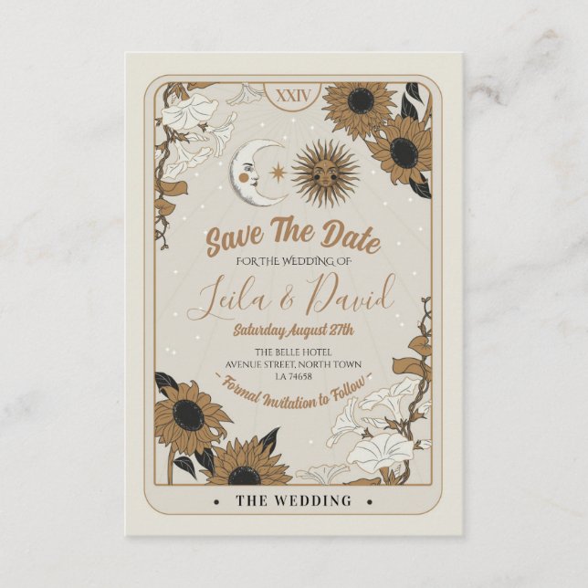 Save the Date Tarot Sun Moon Aligned Wedding Begleitkarte (Vorderseite)