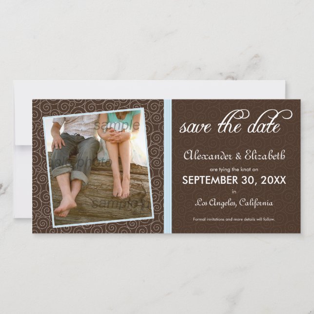 Save The Date {TBA} Tourbillonnant-Q Brown/Bleu bébé Enregistrer (Devant)
