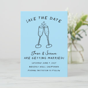 Save The Date Tchin Tchin Champagne Dessiné à la Main Personnali