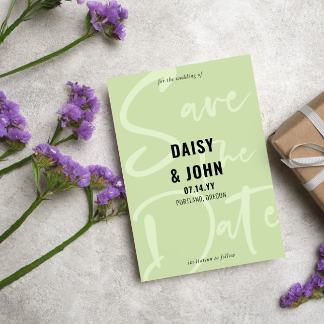 Save The Date Tea vert Moderne Typographie de script Enregistrer (Créateur téléchargé)