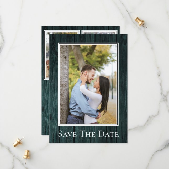 Save The Date Teal Simple Rustique Photo Enregistrer La Date (Devant/Arrière en situation)