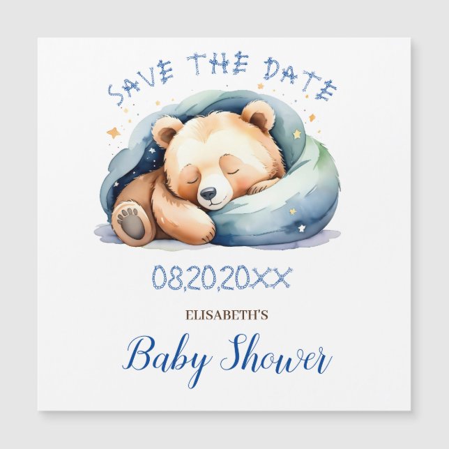 Save the Date Teddy Bear Baby Dusche Magnetkarte (Vorderseite)