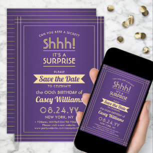 Save The Date Téléchargeable Surprise Birthday Purple and Gold