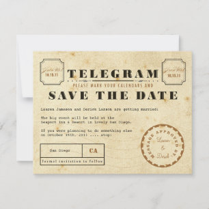 Save The Date Télégramme vintage Enregistrer la date