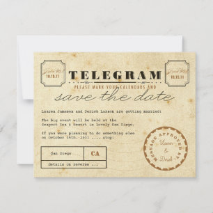 Save The Date Télégramme vintage Enregistrer la date