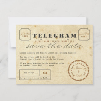 Save The Date Télégramme vintage Enregistrer la date