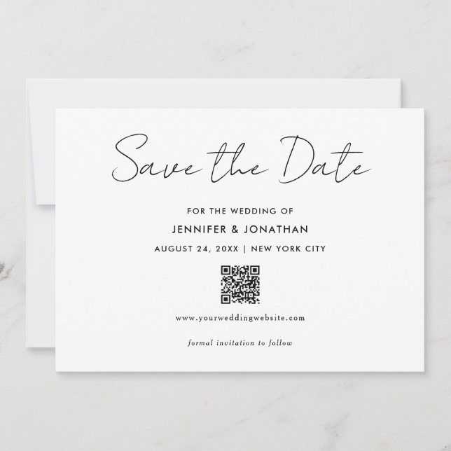 Save The Date Tendance Moderne Simple Noir Et Blanc Manuscrit (Devant)