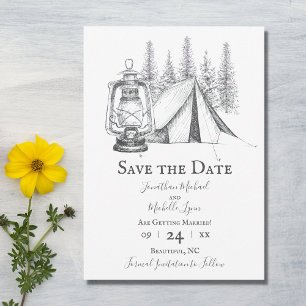 Save The Date Tente, lanterne et bois croquis Mariage de camping