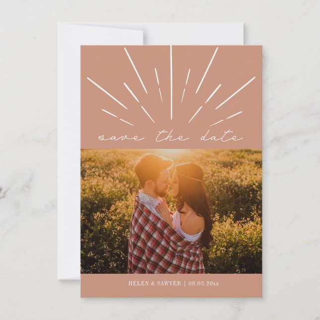 Save The Date Terra Cotta Script Line Art Mariage Photo (Devant)