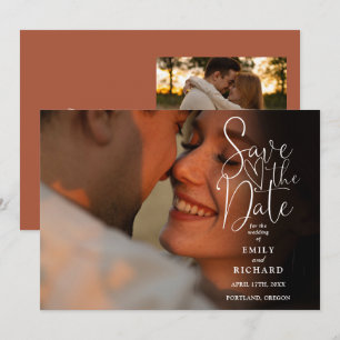 Save The Date Terracotta 2 Photo Élégant Mariage Script