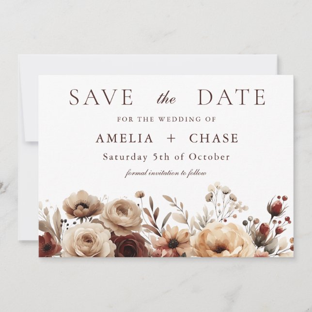 Save The Date Terracotta Bohemian Floral Mariage (Devant)