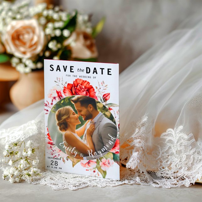 Save The Date Terracotta Burgundy Blush Floral Wedding Photo (Créateur téléchargé)