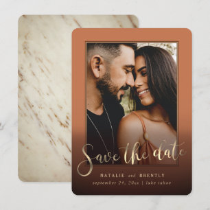 Save The Date Terracotta Gold Script & Marble Photo Overlay