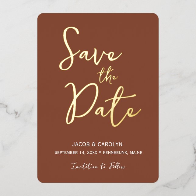 Save the Date Terracotta Gold Wedding Folieneinladung (Vorderseite)
