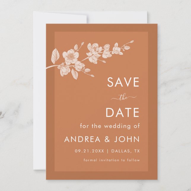 Save The Date Terracotta Magnolia Branche Bloom Rustique Minimal (Devant)